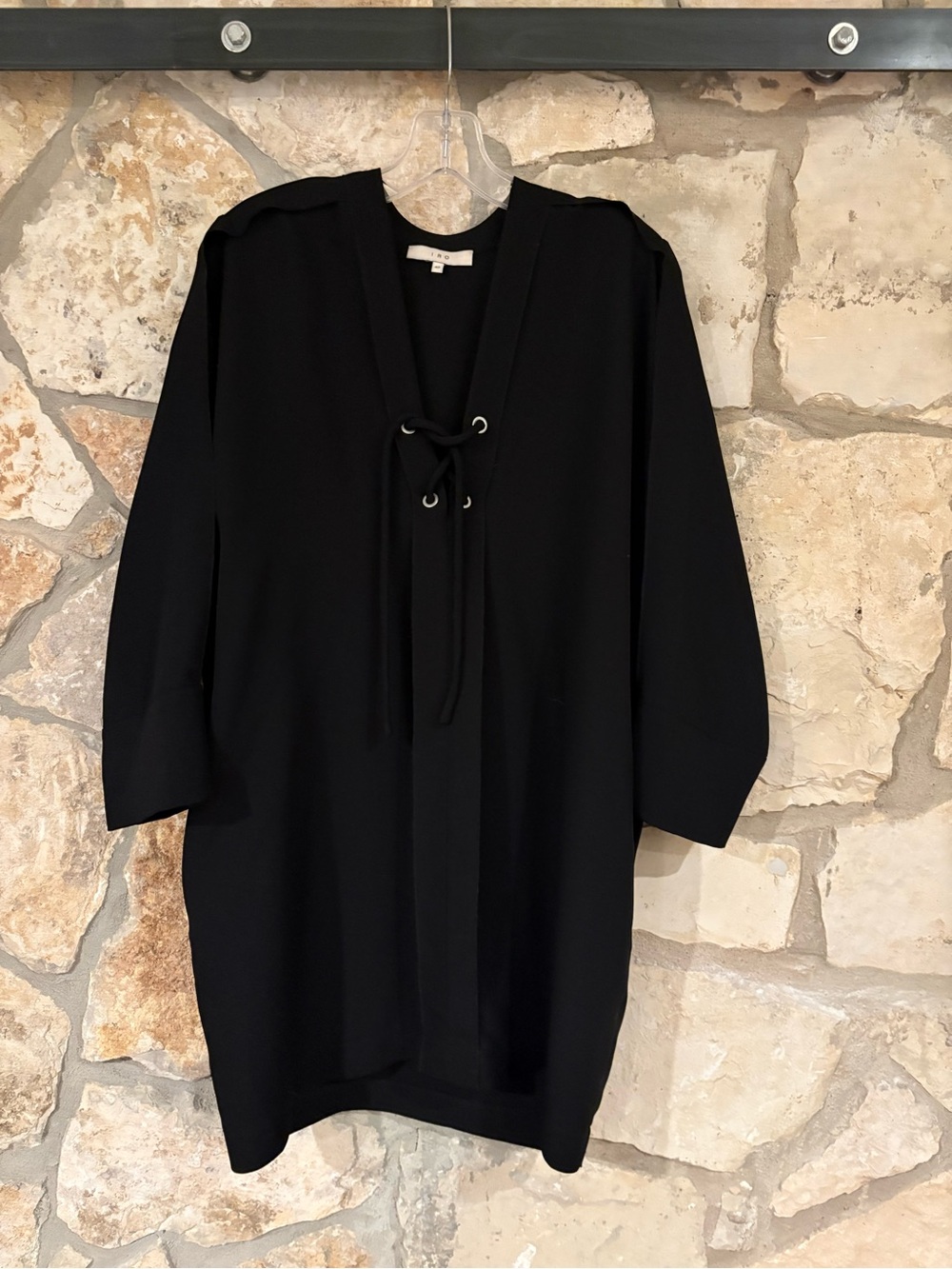 IRO: Black Lace-Up V-Neck Tunic Dress